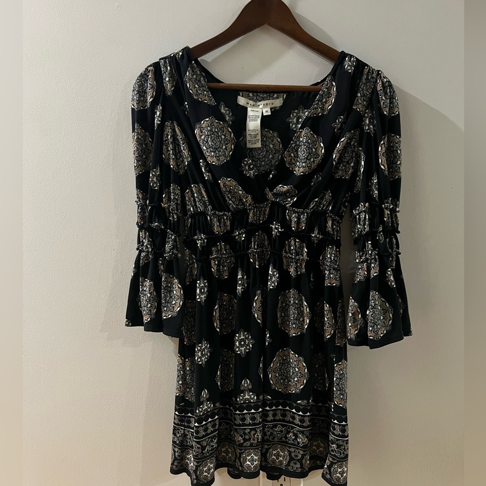 Max Studio Black Mini Dress with Silver Patterns